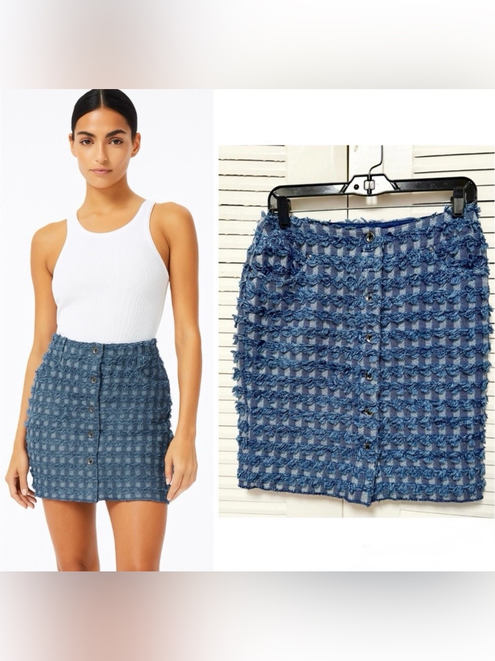 W by Worth Denim Frayed Blue‎  Skirt
